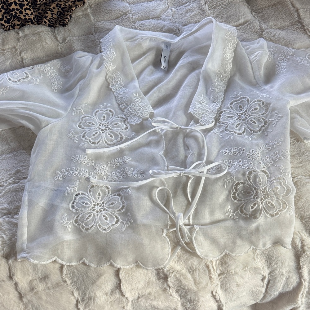 Mango Elegant Sheer White Blouse